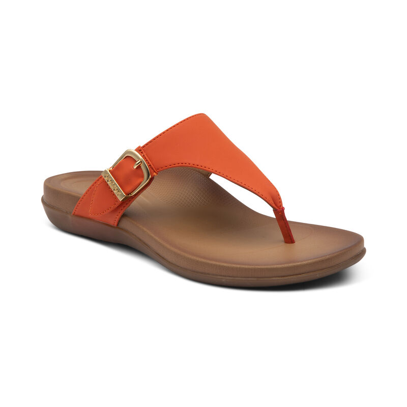 Aetrex Womens Rita Adjustable Thong Flip Flops Tangerine - I0B12649Y